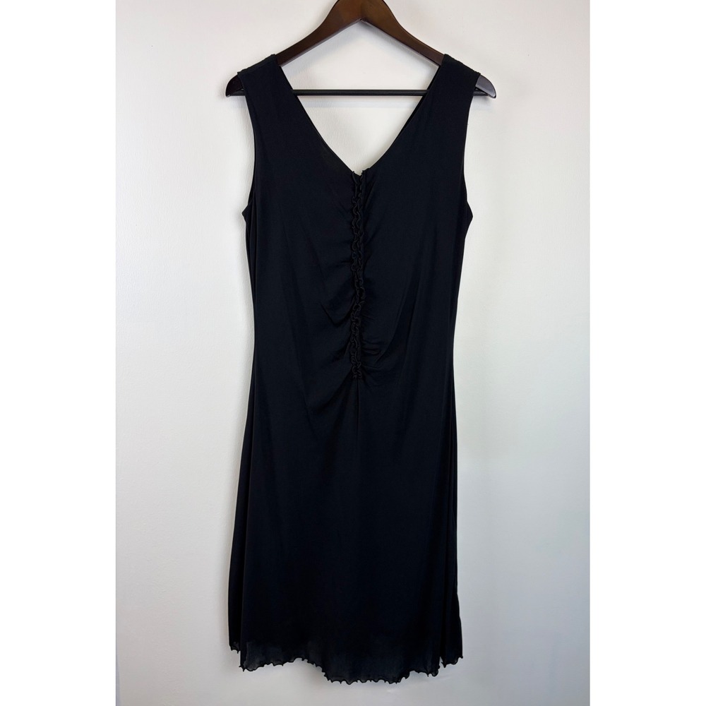 i.e. Ruched Midi Dress Medium Black 90s Y2K V-Neck Mesh Ruffle Whimsigoth Fairy